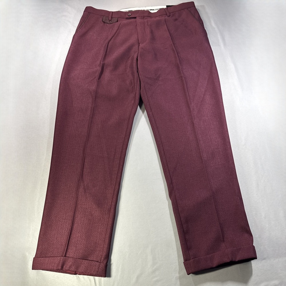 Stacy Adams Men's Pants NWT Size 44 Maroon Rayon Flat Front Dress Slacks Cuffed